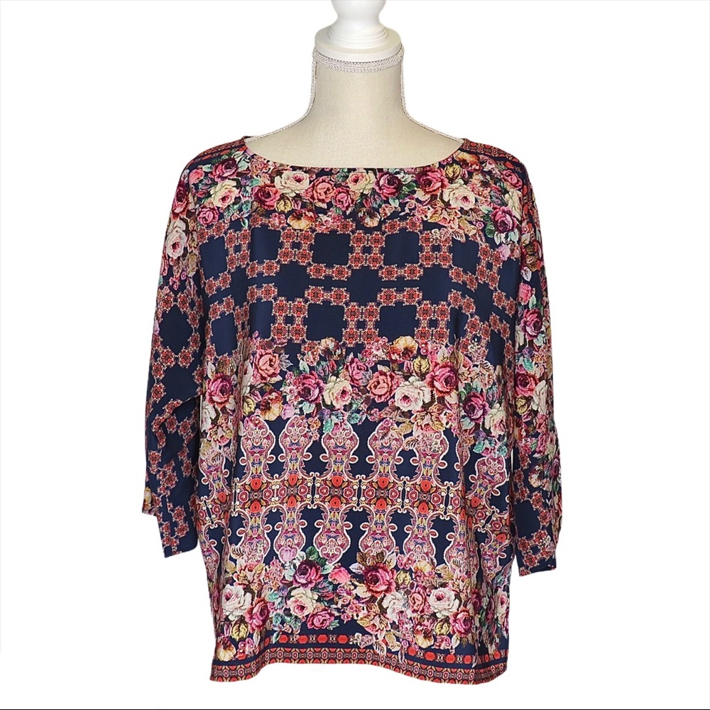 Anthropologie Kachel 100% Silk Floral Print Blouse Size 8